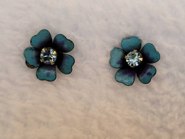 Baby Blue Rhinestone   Roses Earrings..