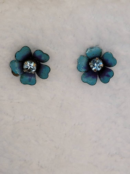 Baby Blue Rhinestone   Roses Earrings..