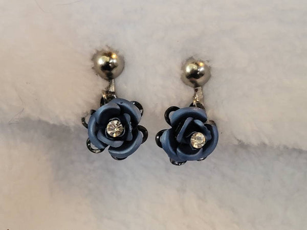 Blue Metal Rhinestones & Roses Earrings...