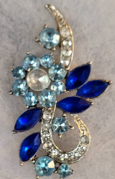 Twin Brooches Brilliant Blues Vintage