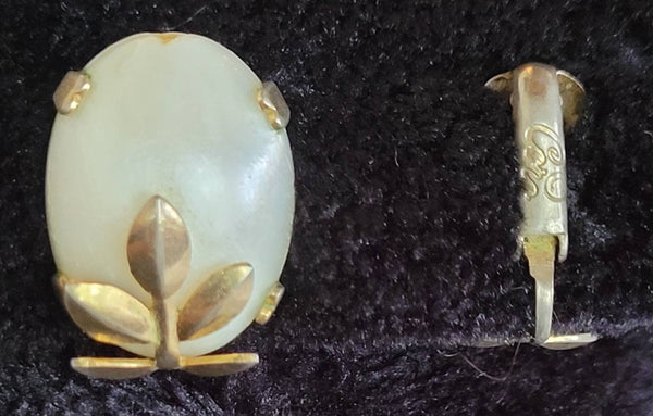 Coro Gold Leaf & Fux Pearl Ear Candy 1950s