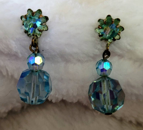 Coro Caribbean Blue Crystal Drop 50s Earrings