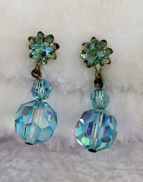 Coro Caribbean Blue Crystal Drop 50s Earrings