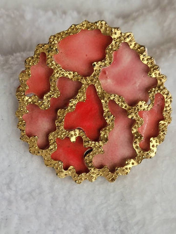 Coro Corals & Gold Disc Vintage Brooch