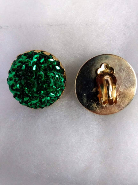 Sparkling Sequin Emerald Green Dome Earrings  1960s Style