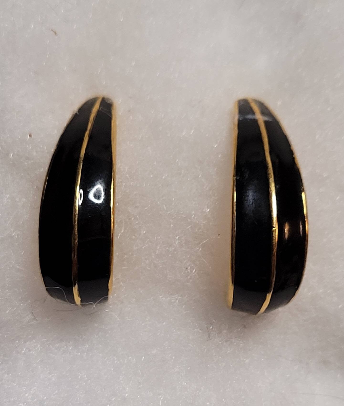 Monet Open Hoop Black & Gold Vintage Earrings