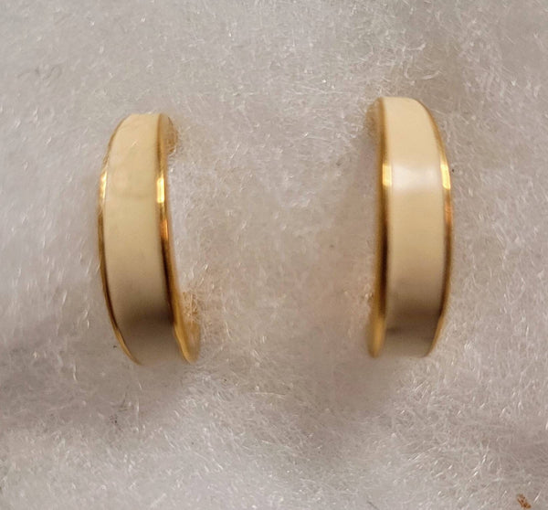 Monet  Sweet Cream & Gold Trim Vintage Earring Hoops