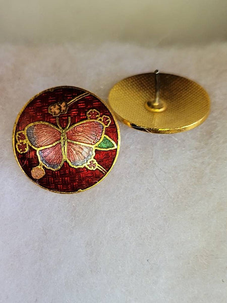 Cloisonne  Butterfly  Beautiful  Vintage 1960s Earrings