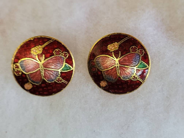 Cloisonne  Butterfly  Beautiful  Vintage 1960s Earrings