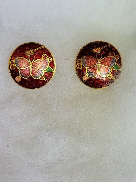 Cloisonne  Butterfly  Beautiful  Vintage 1960s Earrings