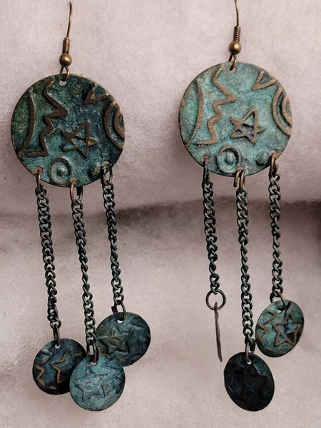 80s Original Celestial Patina Drop Earrings