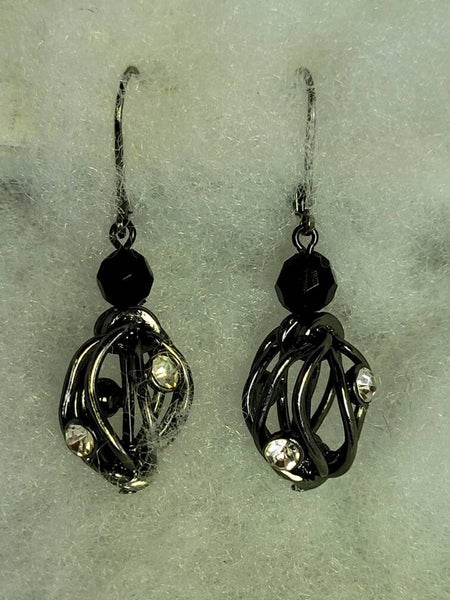 Vintage Black Silver Rhinestone Drop Earrings