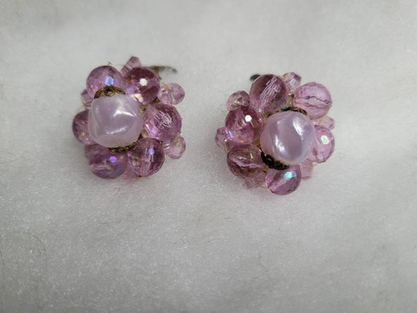 Pretty Pink Vintage Button Earrings signed West Germany