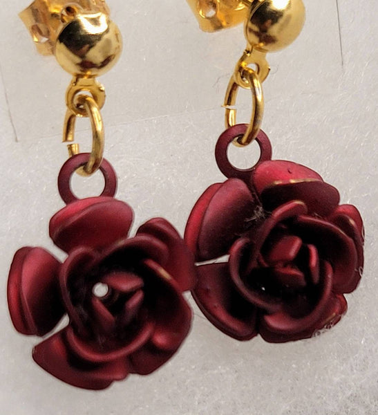 Rich Red Sculpted Metal Roses on 14k Gold Fill