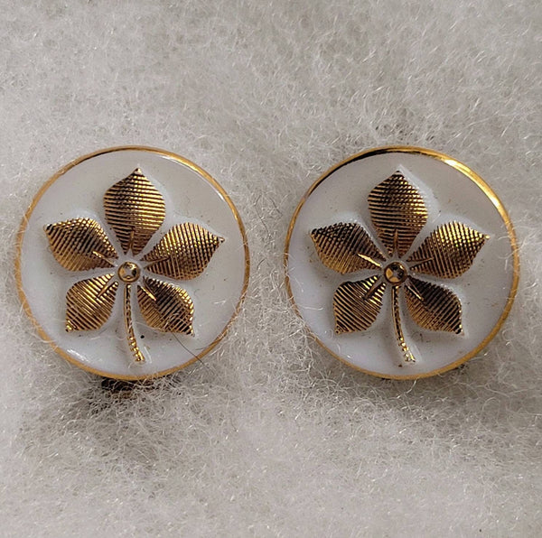 Rare Find Very Unique White Glass & Gold Foral Vintage Clips