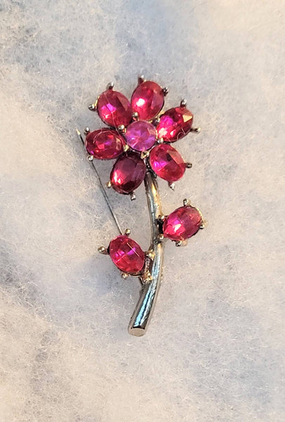 Pretty Pink Rhinestone Flower Vintage Brooch