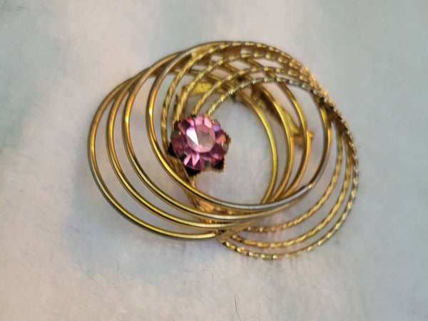 Swarovski 1950s Golden Swirls  Pink  Pin