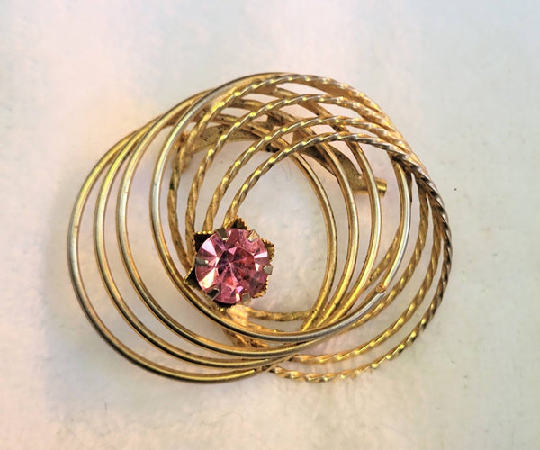 Swarovski 1950s Golden Swirls  Pink  Pin