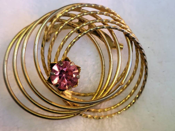 Swarovski 1950s Golden Swirls  Pink  Pin