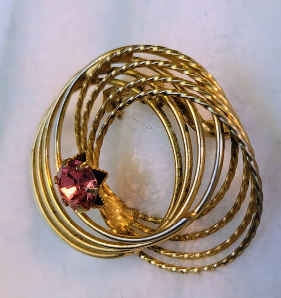 Swarovski 1950s Golden Swirls  Pink  Pin