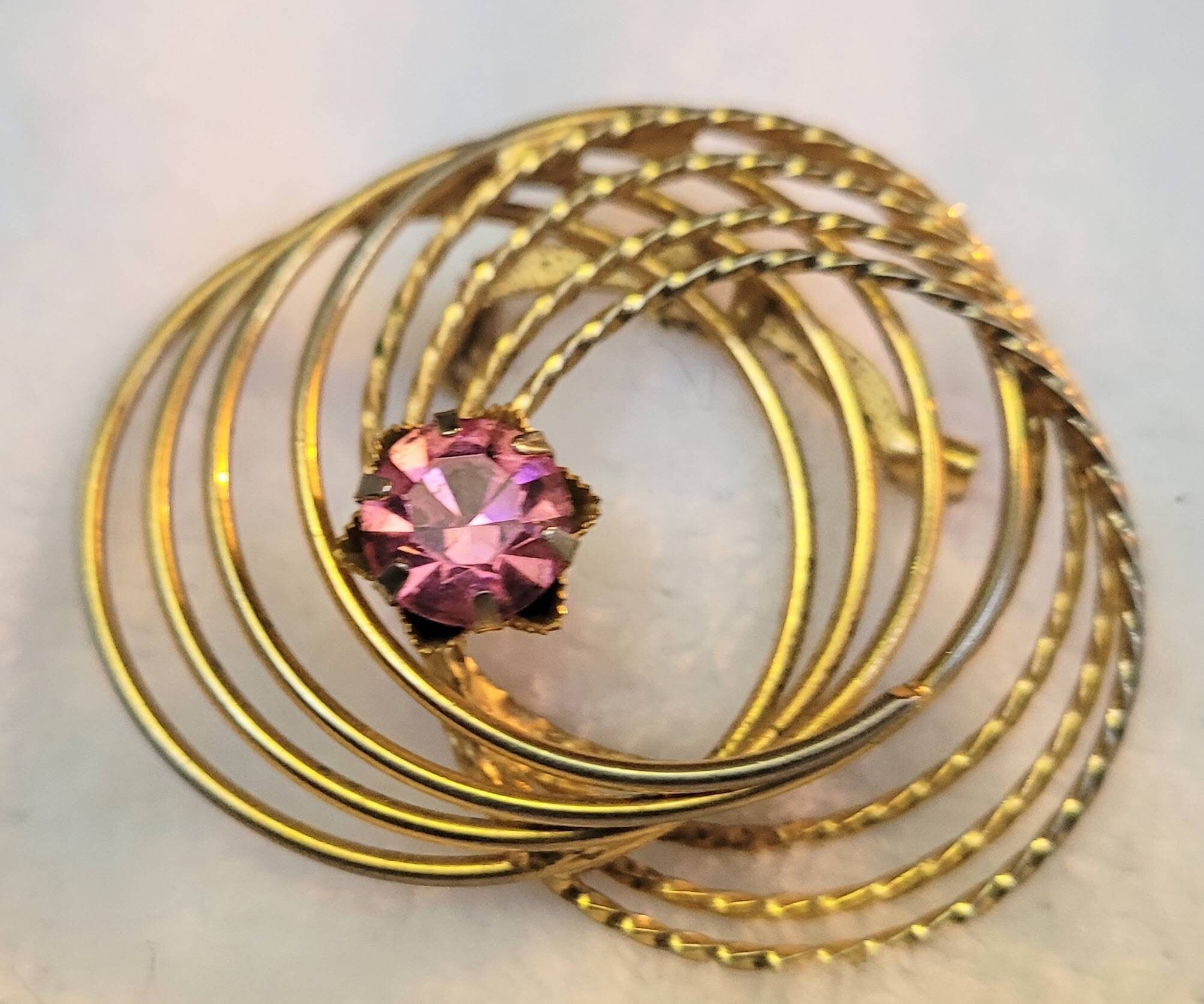 Swarovski 1950s Golden Swirls  Pink  Pin