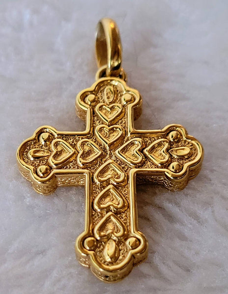 14K Italian Gold Hearts Cross  Designed  Signed  Italy. Beautifully Crafted Treasure of Detailed Golden Hearts in a Lovely Cross...