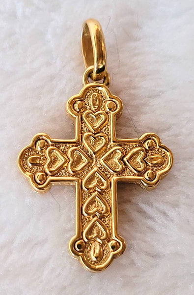 14K Italian Gold Hearts Cross  Designed  Signed  Italy. Beautifully Crafted Treasure of Detailed Golden Hearts in a Lovely Cross...