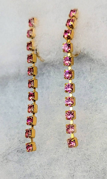 Pink Shimmer 2 inch Rhinestone  Dangling Earrings