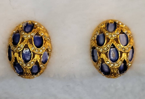 Blue Art Deco Dazzlers Tiered Rhinestones Ear