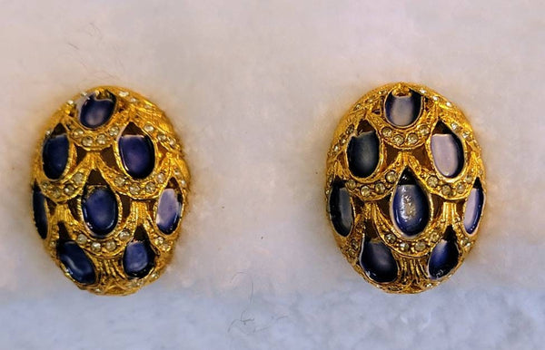Blue Art Deco Dazzlers Tiered Rhinestones Ear