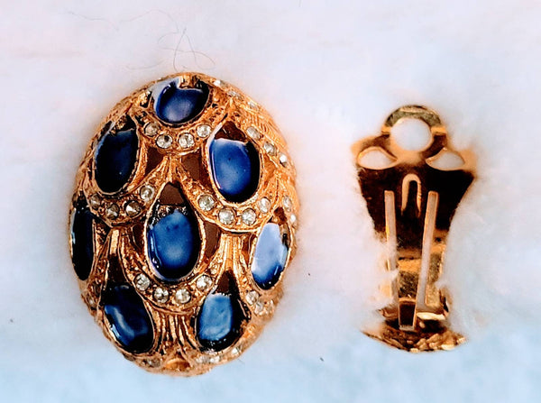 Blue Art Deco Dazzlers Tiered Rhinestones Ear