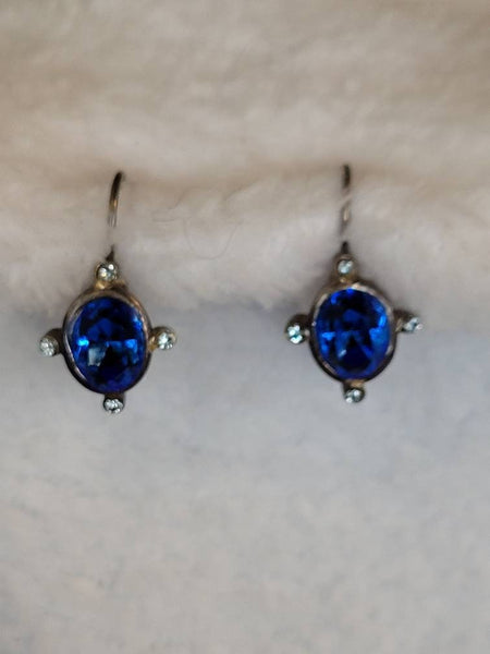 Deep Sea Blue Stone Silver Vintage Earrings