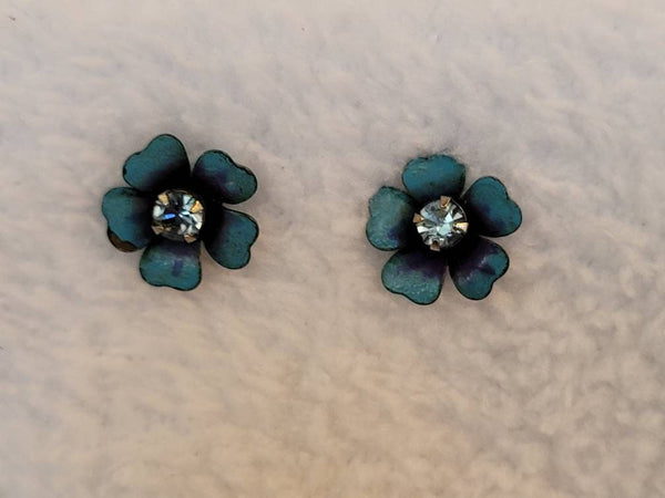 Baby Blue Rhinestone   Roses Earrings..