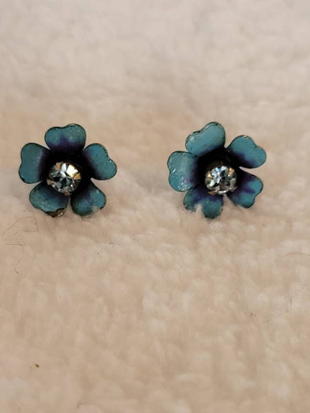 Baby Blue Rhinestone   Roses Earrings..