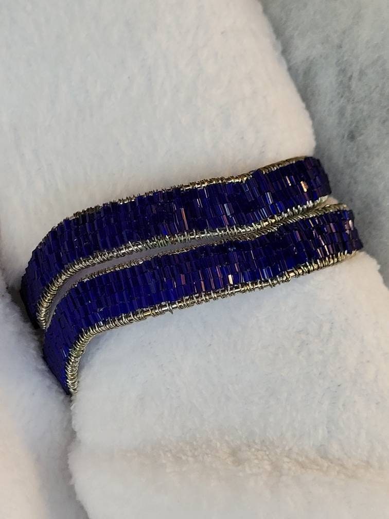 Cobalt Blue Glass on Sculpted Silver Greecian Braclet