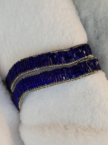 Cobalt Blue Glass on Sculpted Silver Greecian Braclet