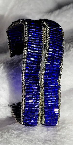 Cobalt Blue Glass on Sculpted Silver Greecian Braclet