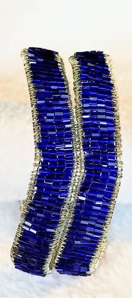 Cobalt Blue Glass on Sculpted Silver Greecian Braclet