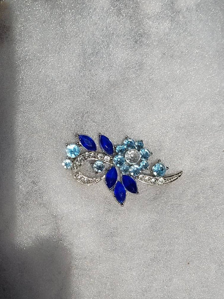 Twin Brooches Brilliant Blues Vintage