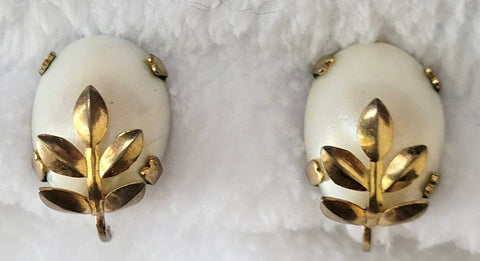 Coro Gold Leaf & Fux Pearl Ear Candy 1950s