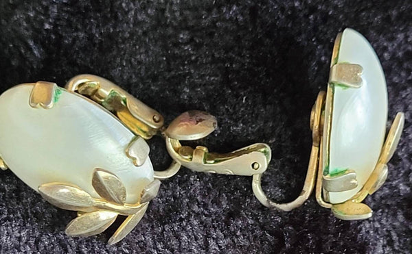 Coro Gold Leaf & Fux Pearl Ear Candy 1950s