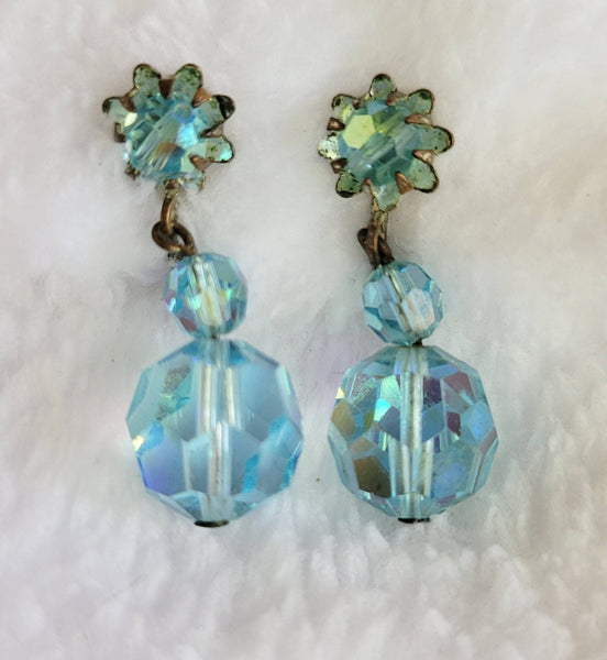 Coro Caribbean Blue Crystal Drop 50s Earrings