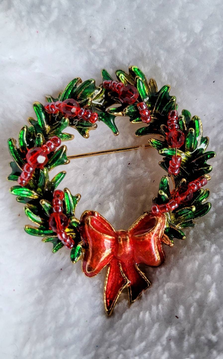 Vintage signed TC Red & Green Christmas Holiday Wreath