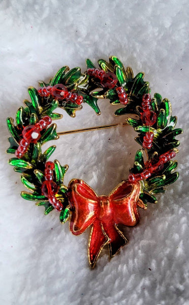 Vintage signed TC Red & Green Christmas Holiday Wreath