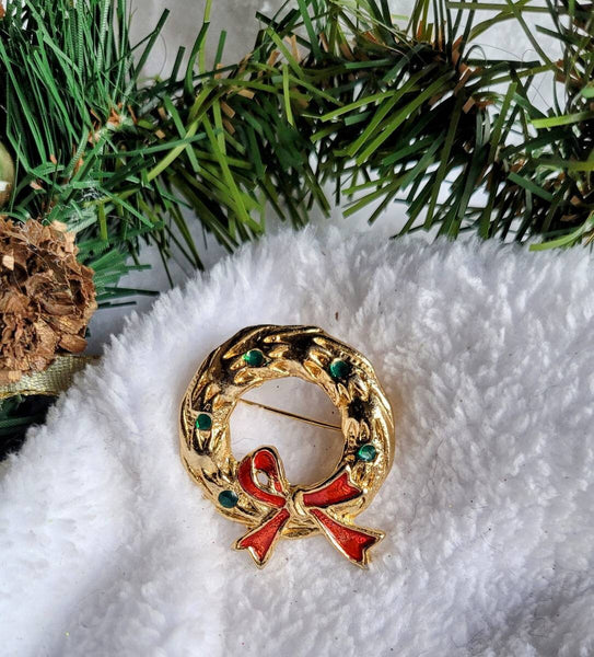 Golden N Green N Red Enamel Vintage Wreath