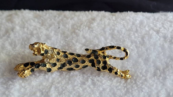 Deco Delight Golden Lepoard & Rhinestone Sensational Pin...(seen listed as Cartier Costume)