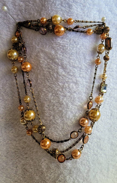 Vintage 58 Inch Strand Gold  Glass Pearls  Peach Necklace
