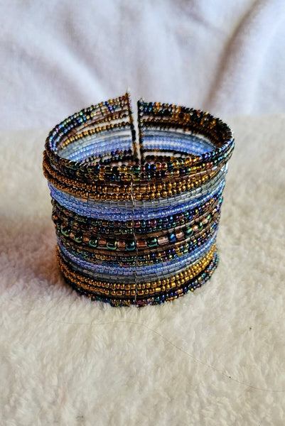 Browns Blues Beaded Bracelet Cuff