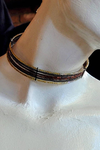 Browns Beige Blue Seed Bead Choker