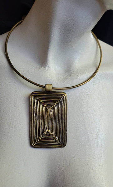 Egyptian Revival Choker Square Brass Infiniti Feature 1980s...